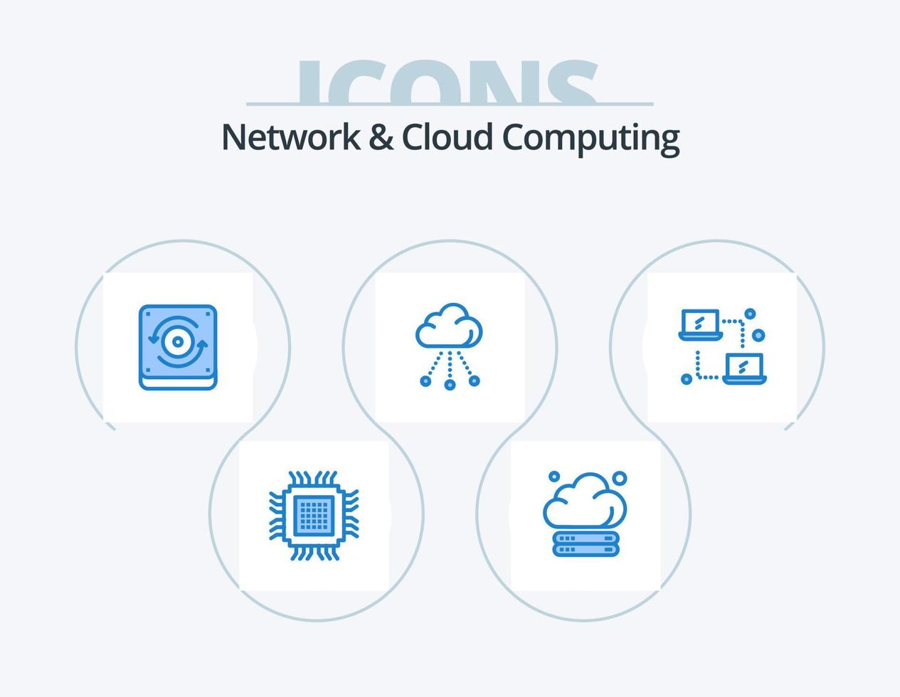 Network And Cloud Computing Blue Icon Pack 5 Icon Design. laptop. technology. technology. storage. cloud vector