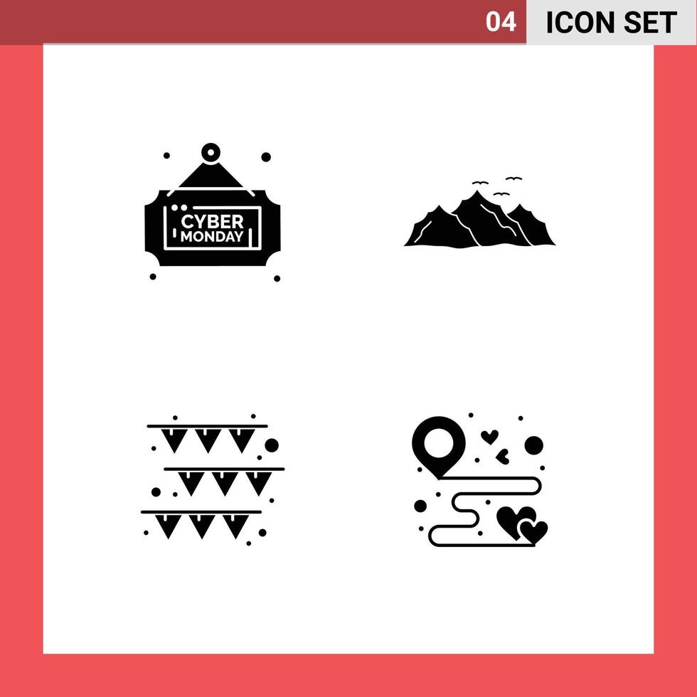 User Interface Pack of 4 Basic Solid Glyphs of board festival sale hill paper Editable Vector Design Elements