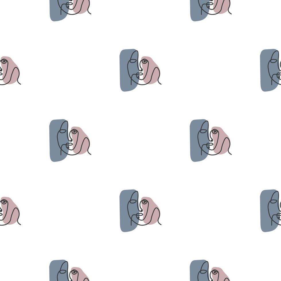 Surreal Faces One Line Seamless Pattern . Abstract Minimalistic Art design for print, cover, wallpaper, Minimal and natural wall art. Vector illustration on white background.