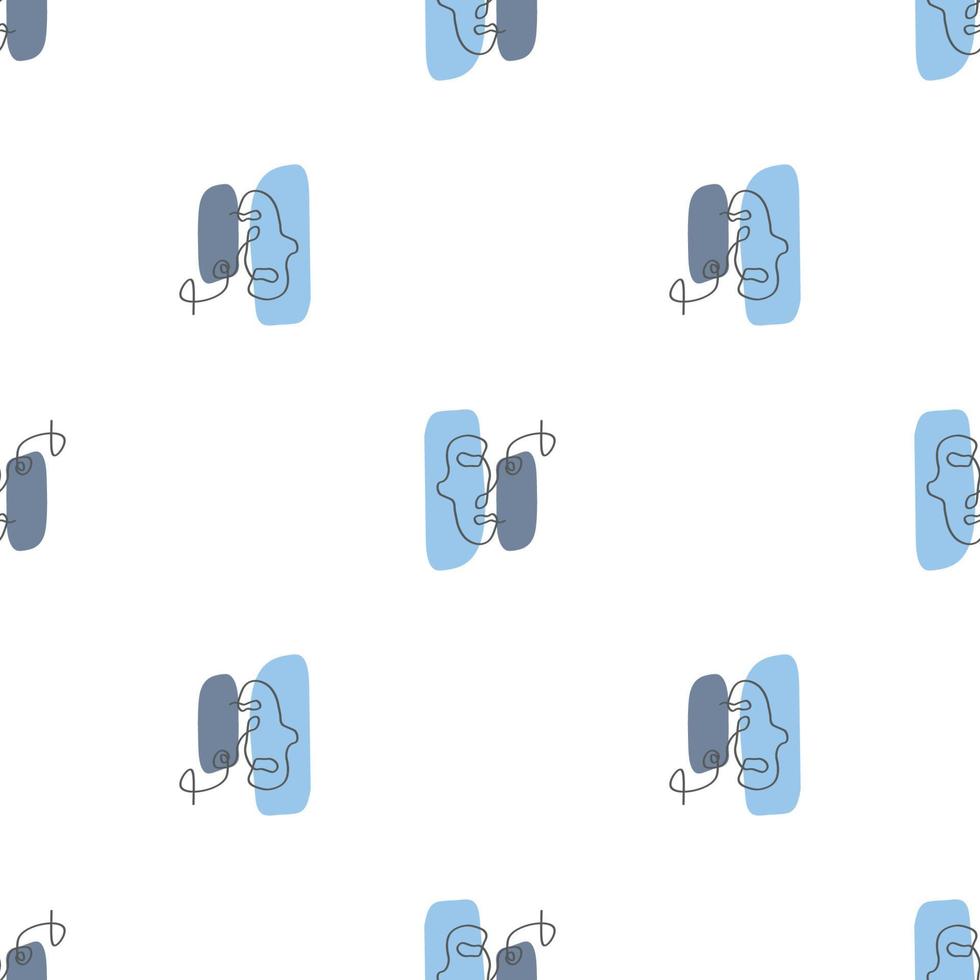 Surreal Faces One Line Seamless Pattern . Abstract Minimalistic Art design for print, cover, wallpaper, Minimal and natural wall art. Vector illustration on white background.