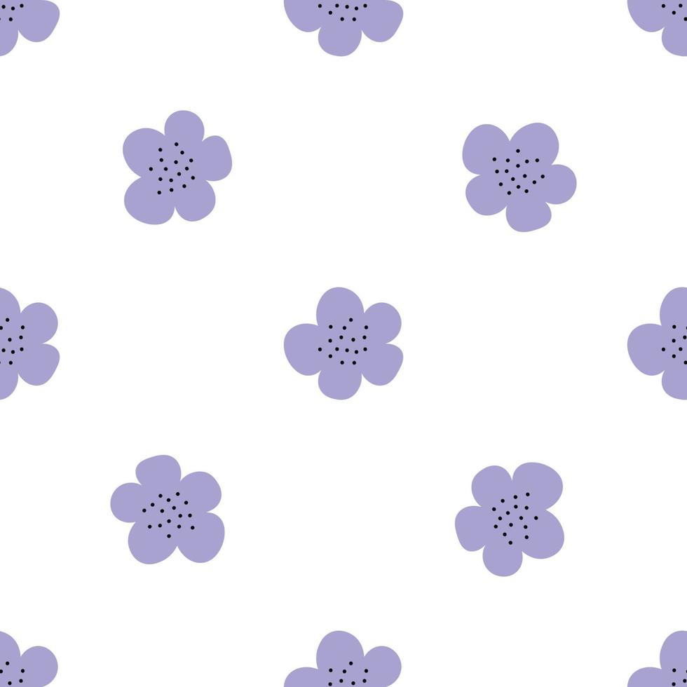 Floral seamless vector pattern with flowers. Spring flora. Simple hand-drawn kids style. Pretty ditsy for fabric, textile, wallpaper. Digital paper in white background