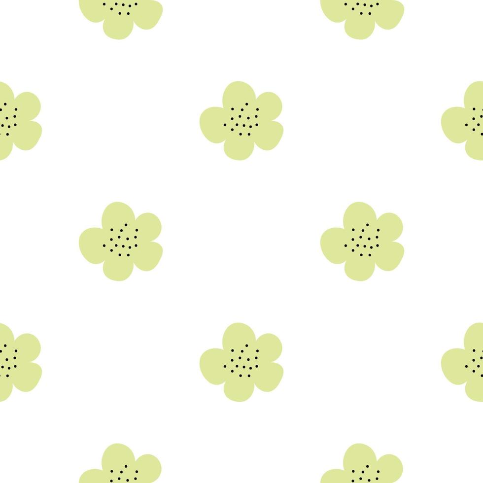 Floral seamless vector pattern with flowers. Spring flora. Simple hand-drawn kids style. Pretty ditsy for fabric, textile, wallpaper. Digital paper in white background
