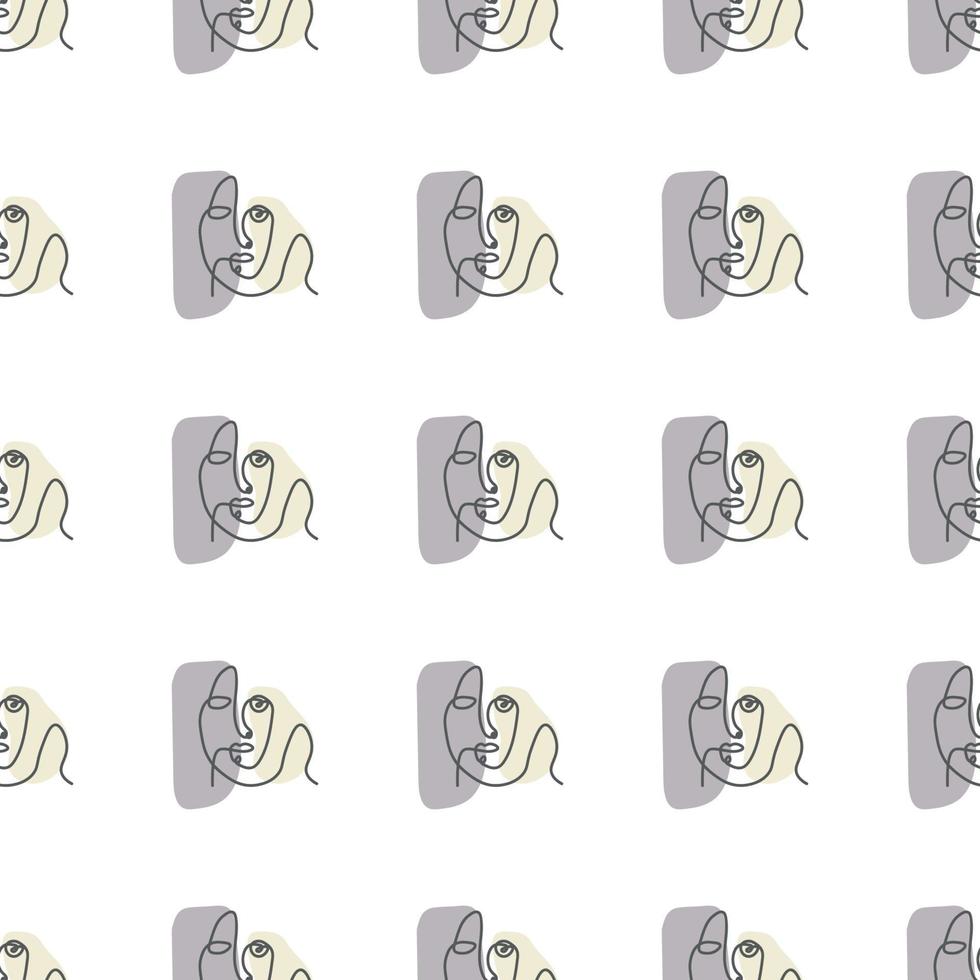 Surreal Faces One Line Seamless Pattern . Abstract Minimalistic Art design for print, cover, wallpaper, Minimal and natural wall art. Vector illustration on white background.