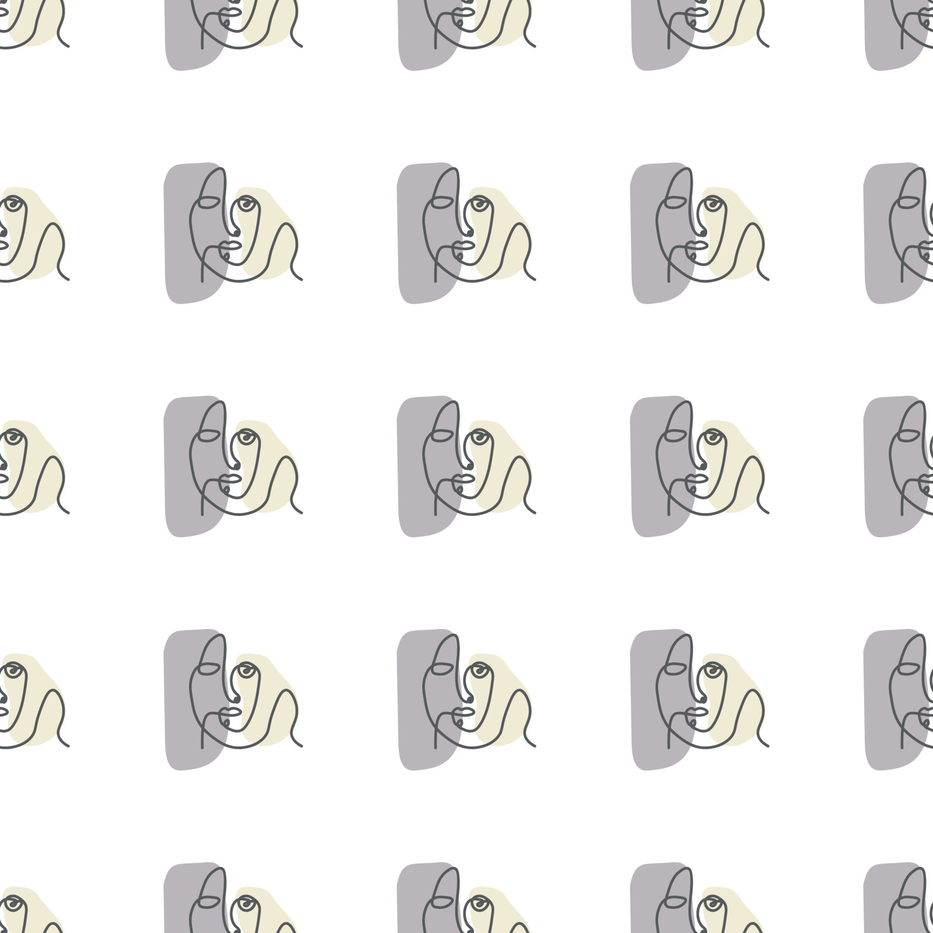 Surreal Faces One Line Seamless Pattern . Abstract Minimalistic Art