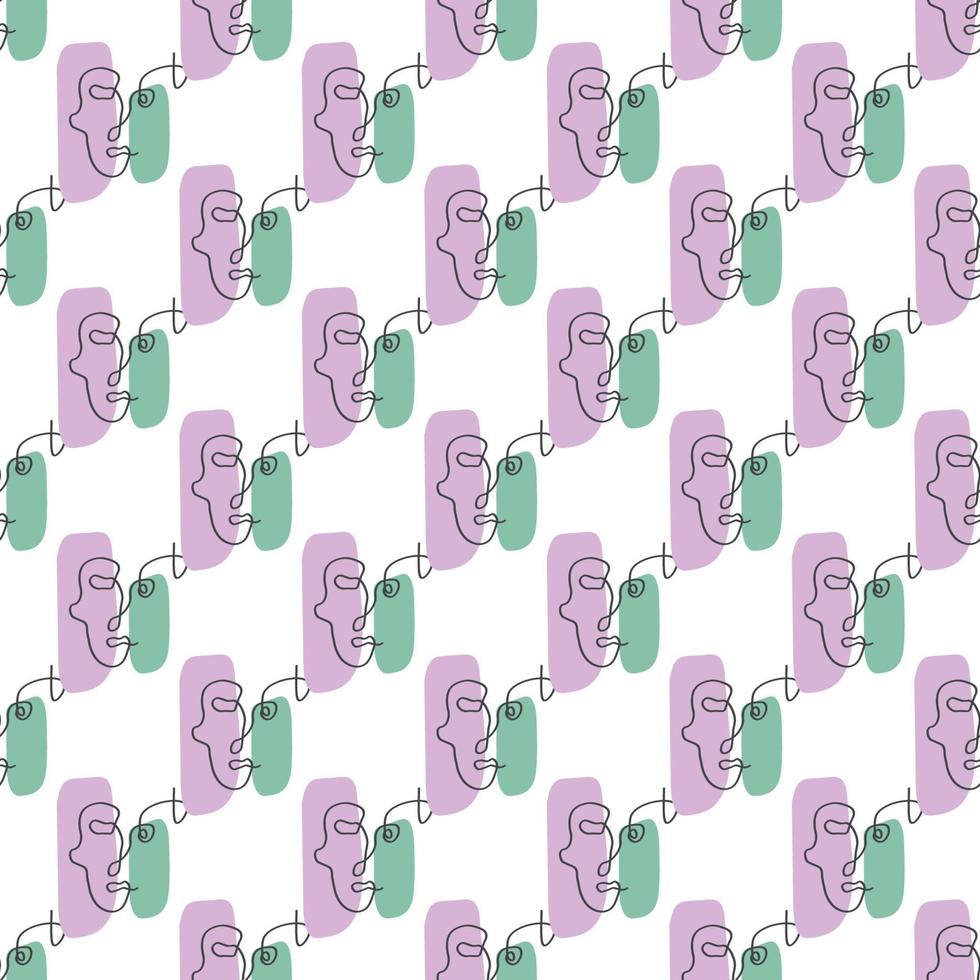 Surreal Faces One Line Seamless Pattern . Abstract Minimalistic Art design for print, cover, wallpaper, Minimal and natural wall art. Vector illustration on white background.