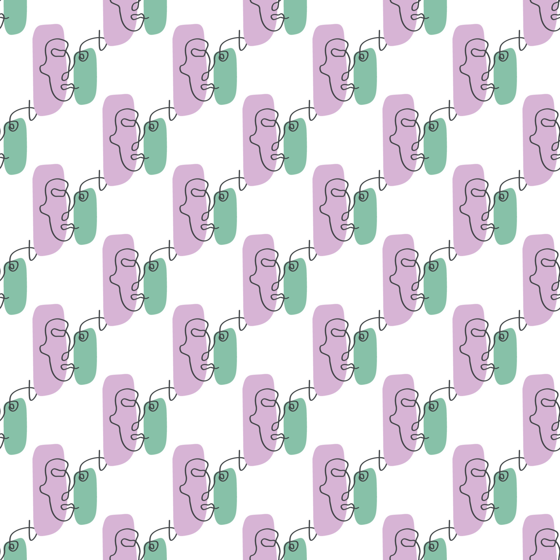 Surreal Faces One Line Seamless Pattern . Abstract Minimalistic Art