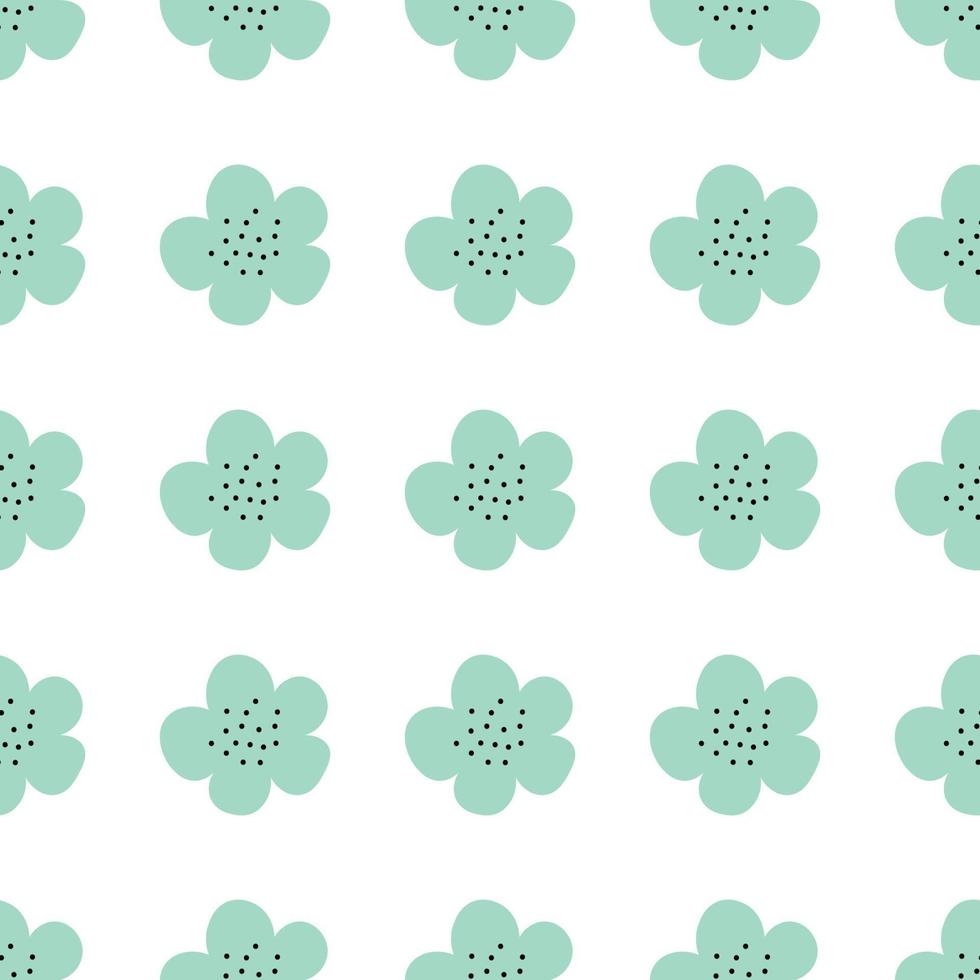 Floral seamless vector pattern with flowers. Spring flora. Simple hand-drawn kids style. Pretty ditsy for fabric, textile, wallpaper. Digital paper in white background