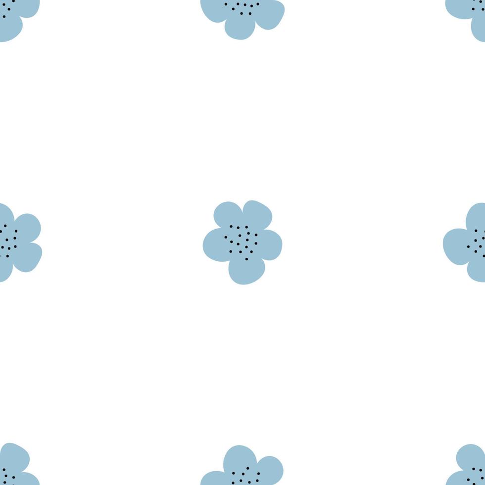 Floral seamless vector pattern with flowers. Spring flora. Simple hand-drawn kids style. Pretty ditsy for fabric, textile, wallpaper. Digital paper in white background