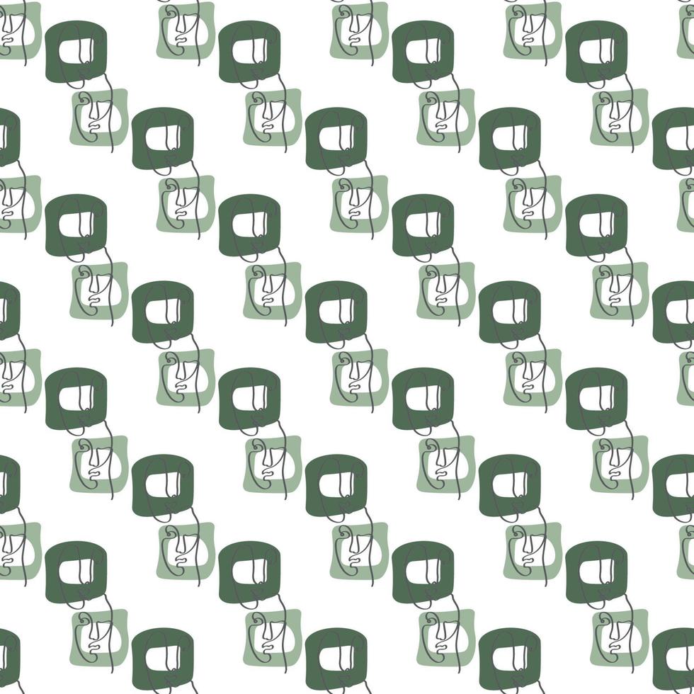 Surreal Faces One Line Seamless Pattern . Abstract Minimalistic Art design for print, cover, wallpaper, Minimal and natural wall art. Vector illustration on white background.