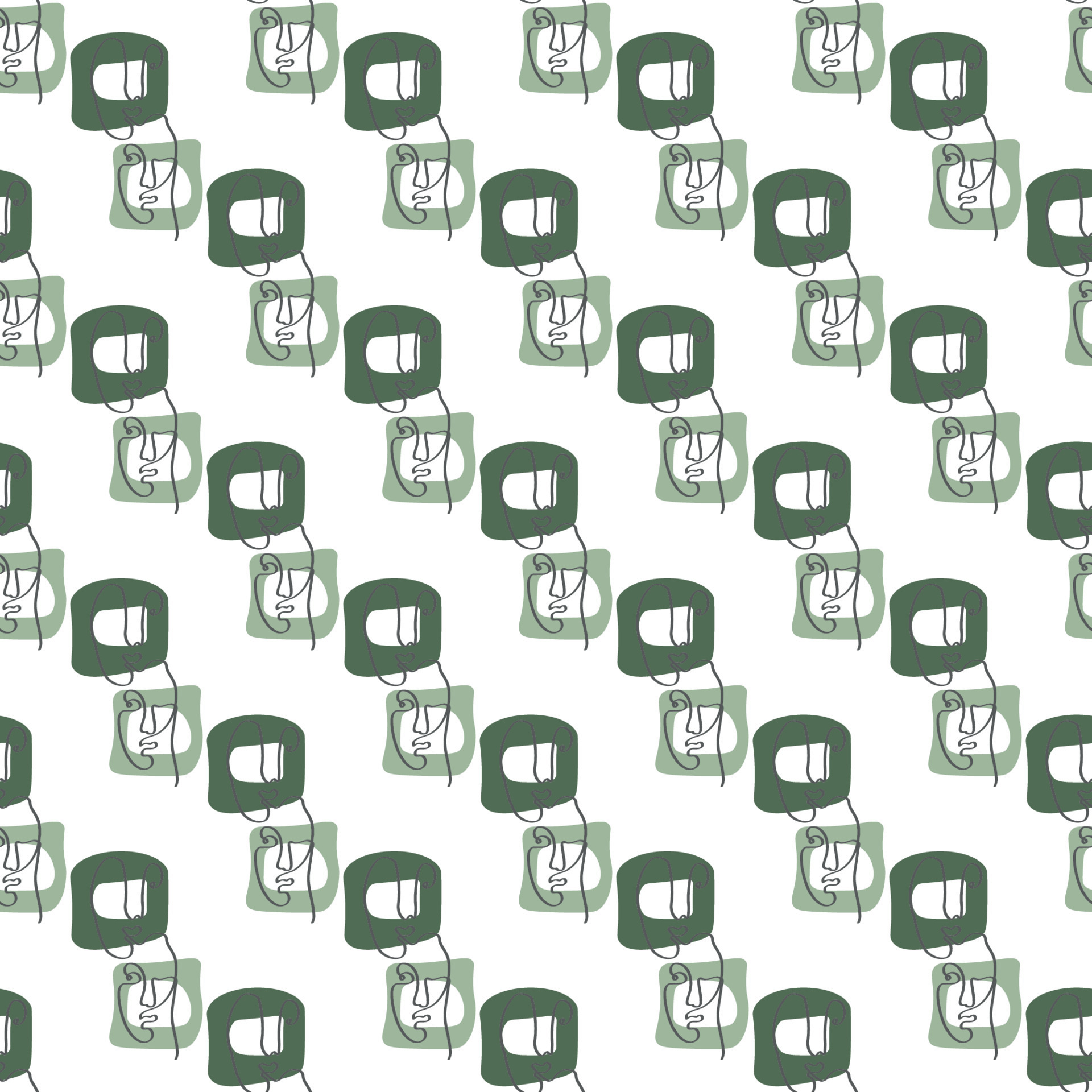 Surreal Faces One Line Seamless Pattern . Abstract Minimalistic Art