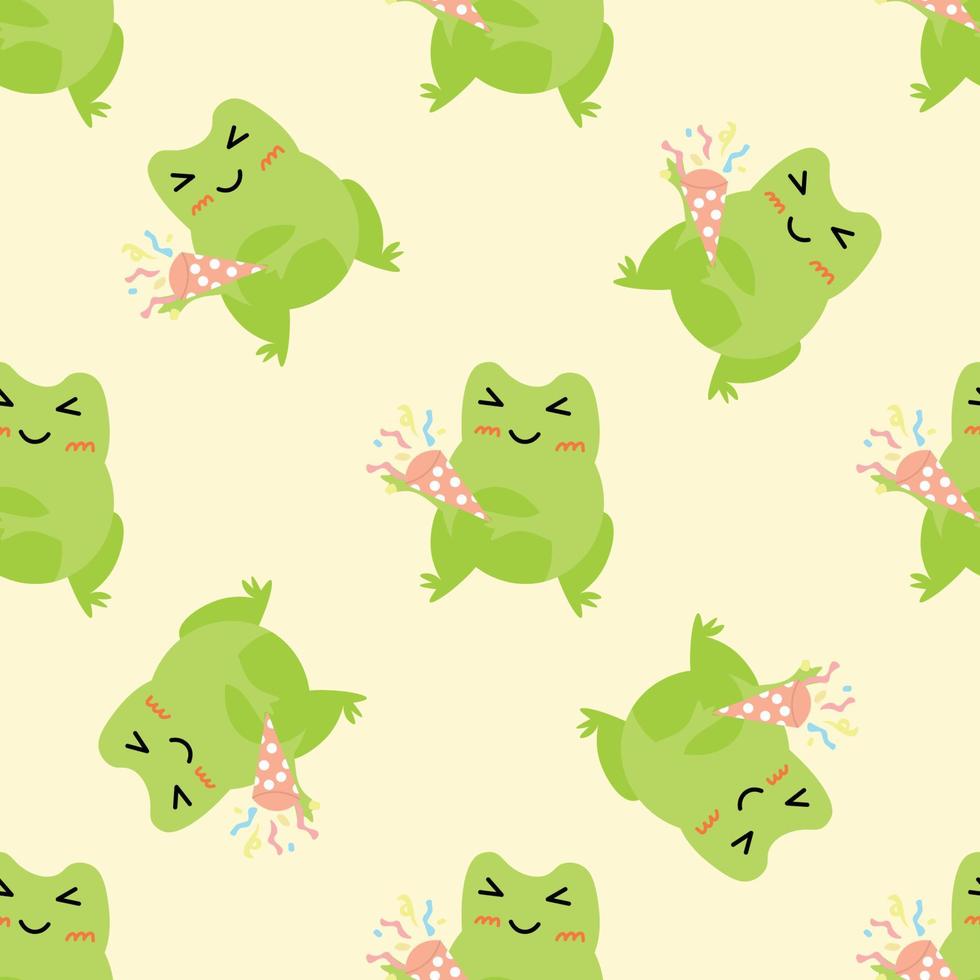 Cute cartoon frogs  with serpantin. Enamored green toads. Vector animal characters seamless pattern of amphibian toad drawing.Childish design for baby clothes, bedding, textiles.