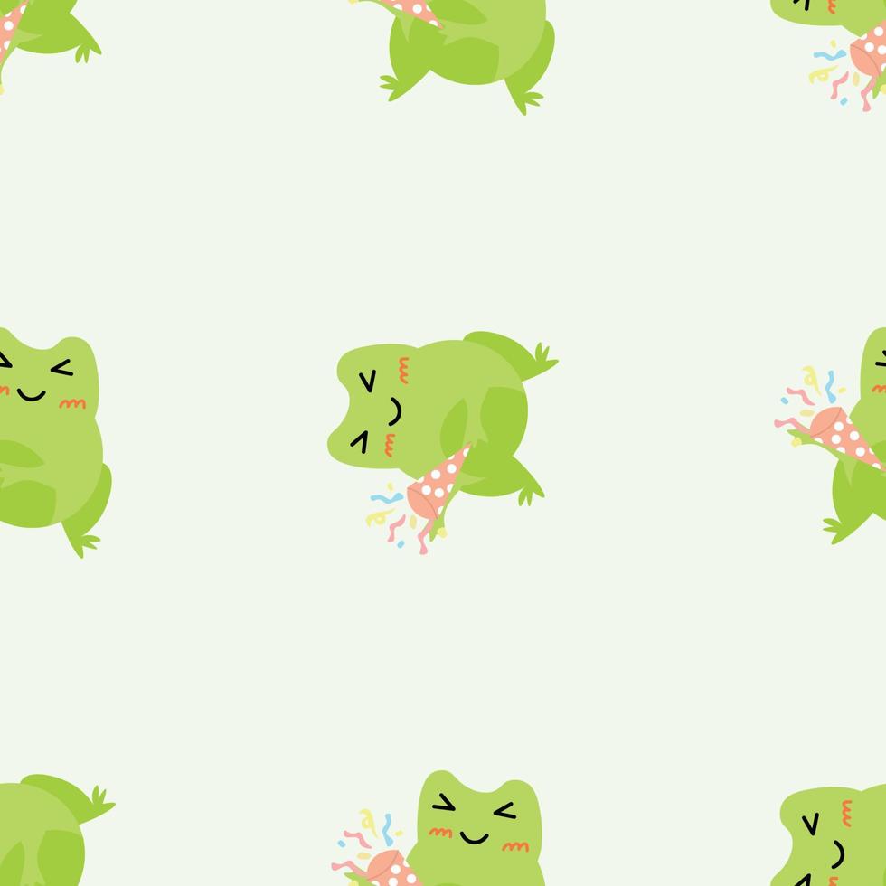 lindas ranas de dibujos animados con serpantina. sapos verdes enamorados. personajes animales vectoriales patrón sin costuras de dibujo de sapo anfibio. diseño infantil para ropa de bebé, ropa de cama, textiles. vector