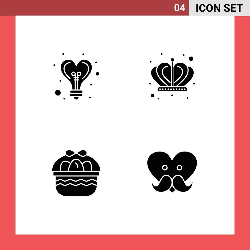 Solid Glyph Pack of 4 Universal Symbols of bulb egg heart king dad Editable Vector Design Elements