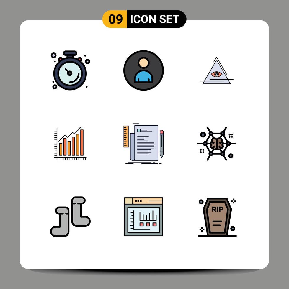 9 Thematic Vector Filledline Flat Colors and Editable Symbols of statistics diagram eye business graph Editable Vector Design Elements