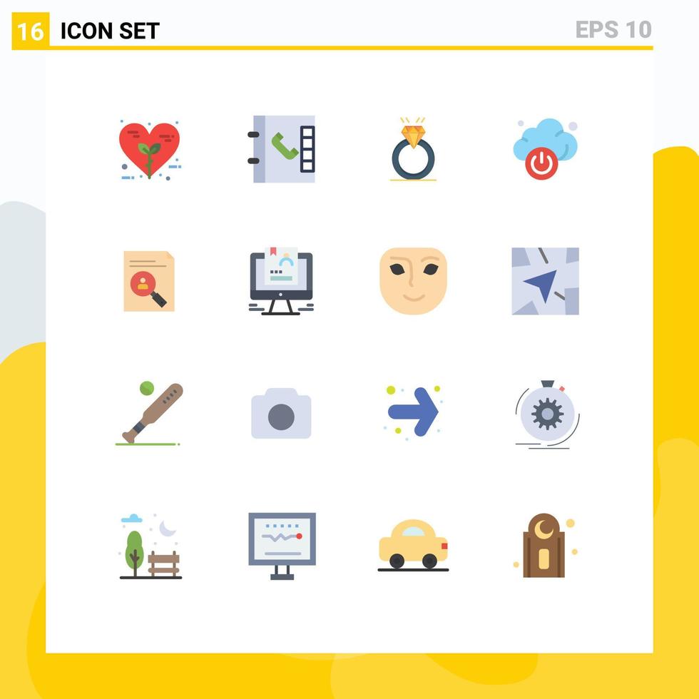 conjunto de pictogramas de 16 colores planos simples de aplicación de plan de estudios paquete editable de nube de tecnología de diamantes de elementos creativos de diseño de vectores