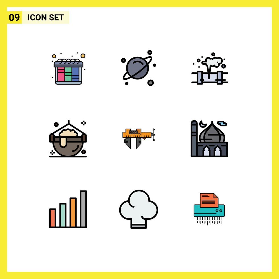 Set of 9 Modern UI Icons Symbols Signs for repair measure pollution calipers magic Editable Vector Design Elements