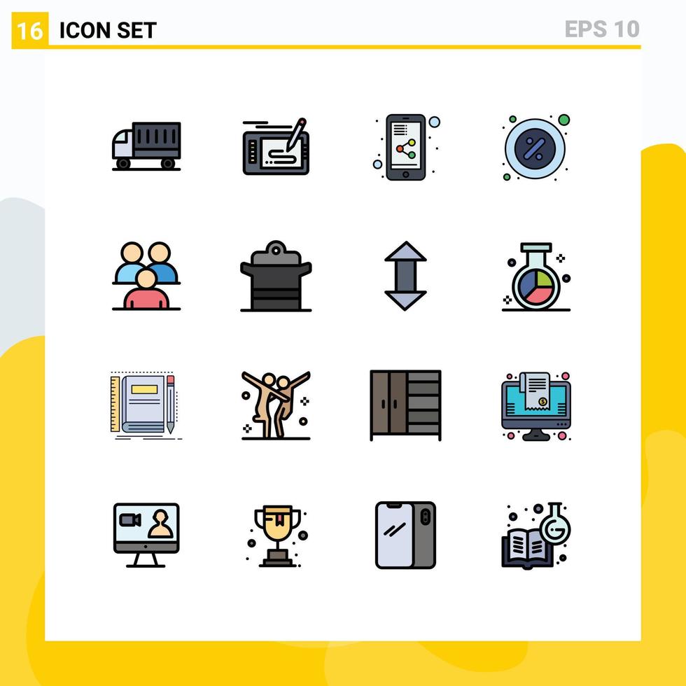 16 Universal Flat Color Filled Lines Set for Web and Mobile Applications rent percent drawing part share mobile Editable Creative Vector Design Elements