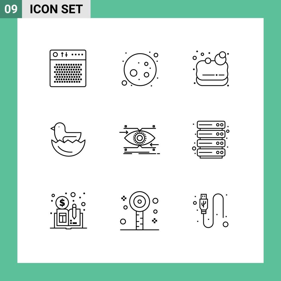 Group of 9 Modern Outlines Set for looking eye soap attention egg Editable Vector Design Elements