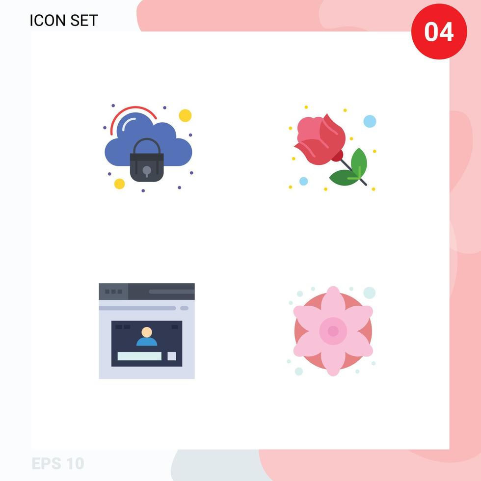 Modern Set of 4 Flat Icons and symbols such as security page secure rose website Editable Vector Design Elements