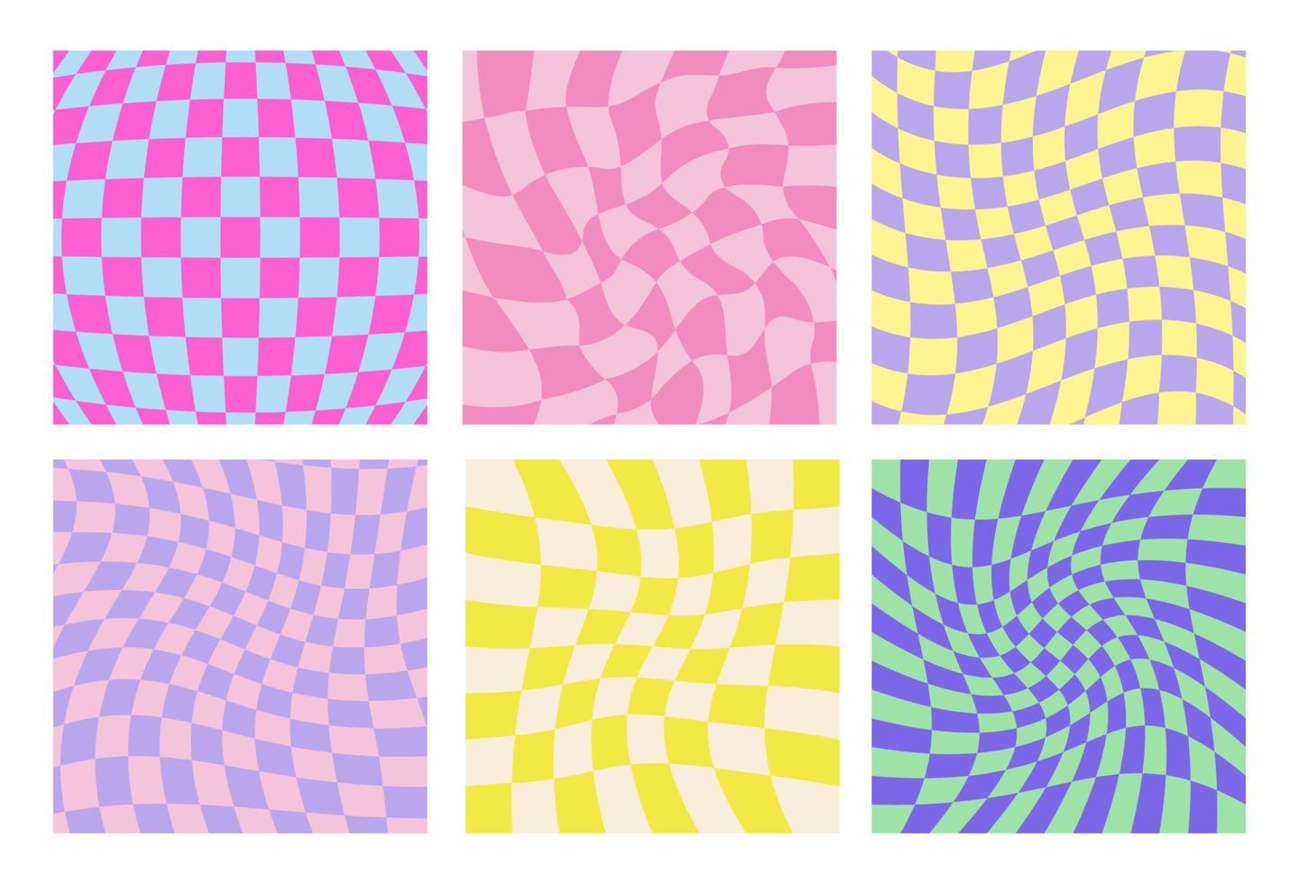 Checkered groovy Y2K backgrounds collection. Funky minimal geometric backdrops set. vector
