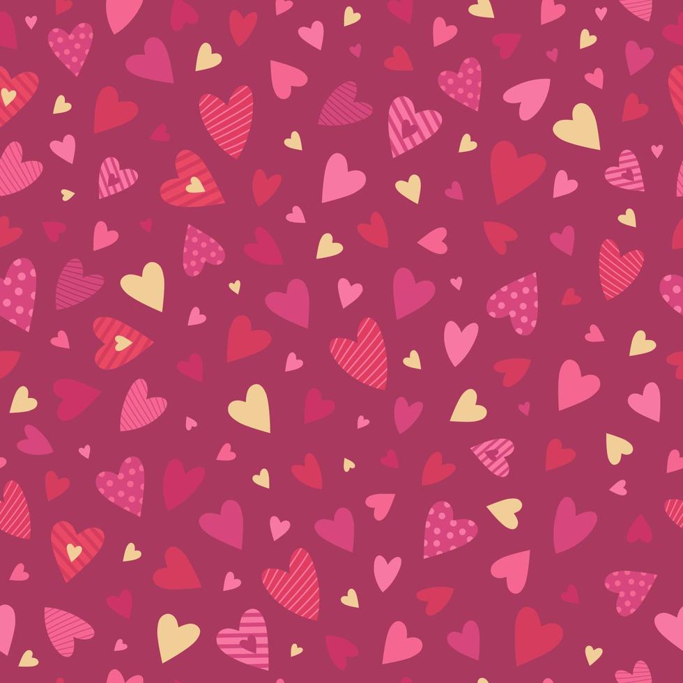 Cute red, pink hearts seamless pattern. Lovely romantic background for Valentine's Day, Mother's Day, wedding. Suitable for wrapping paper, postcards, invitations. vector