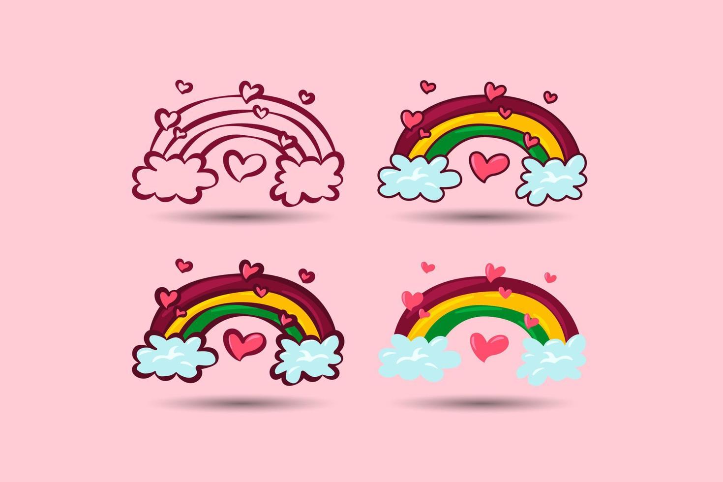 valentines day element. Cute rainbow with clouds and loves. Vector illustration