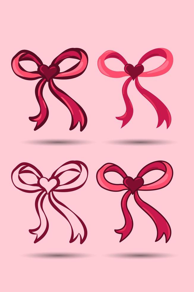 valentines day element. Pink ribbons and love shape. Vector illustration