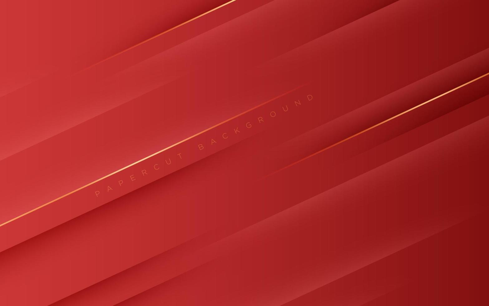 abstract red papercut diagonal stripe with gold line shadow and light background. eps10 vector