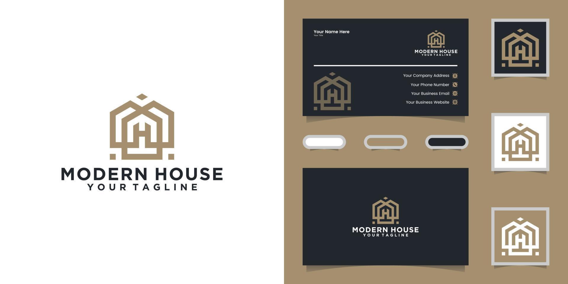 Simple modern home logo with a line style and a business card vector