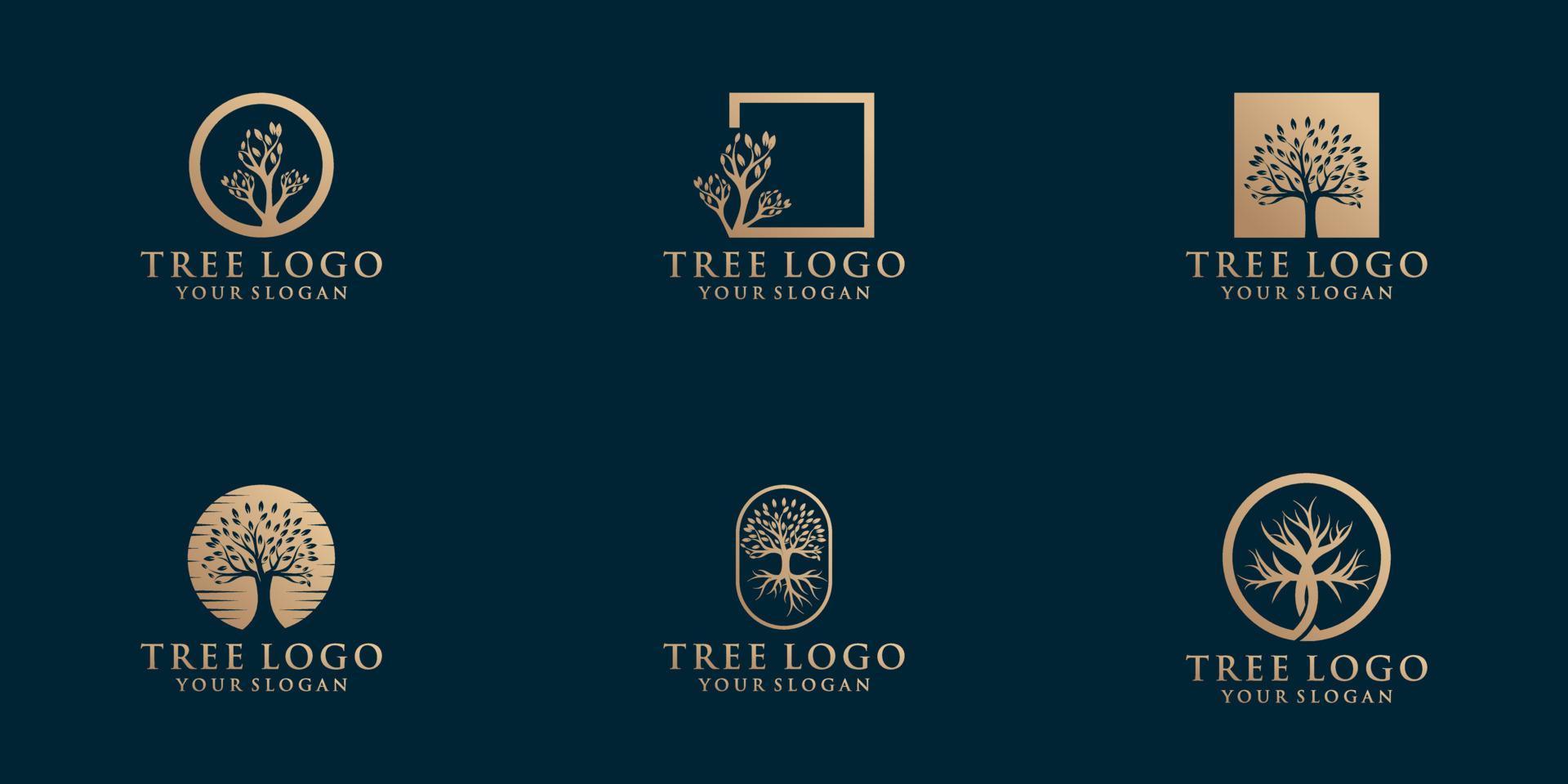 collection of natural tree logos vector