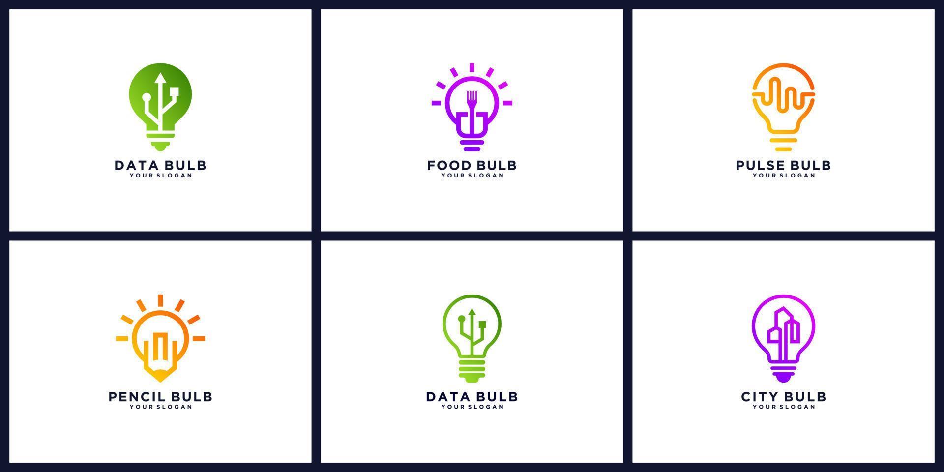 Collection of creative light bulb logo templates vector