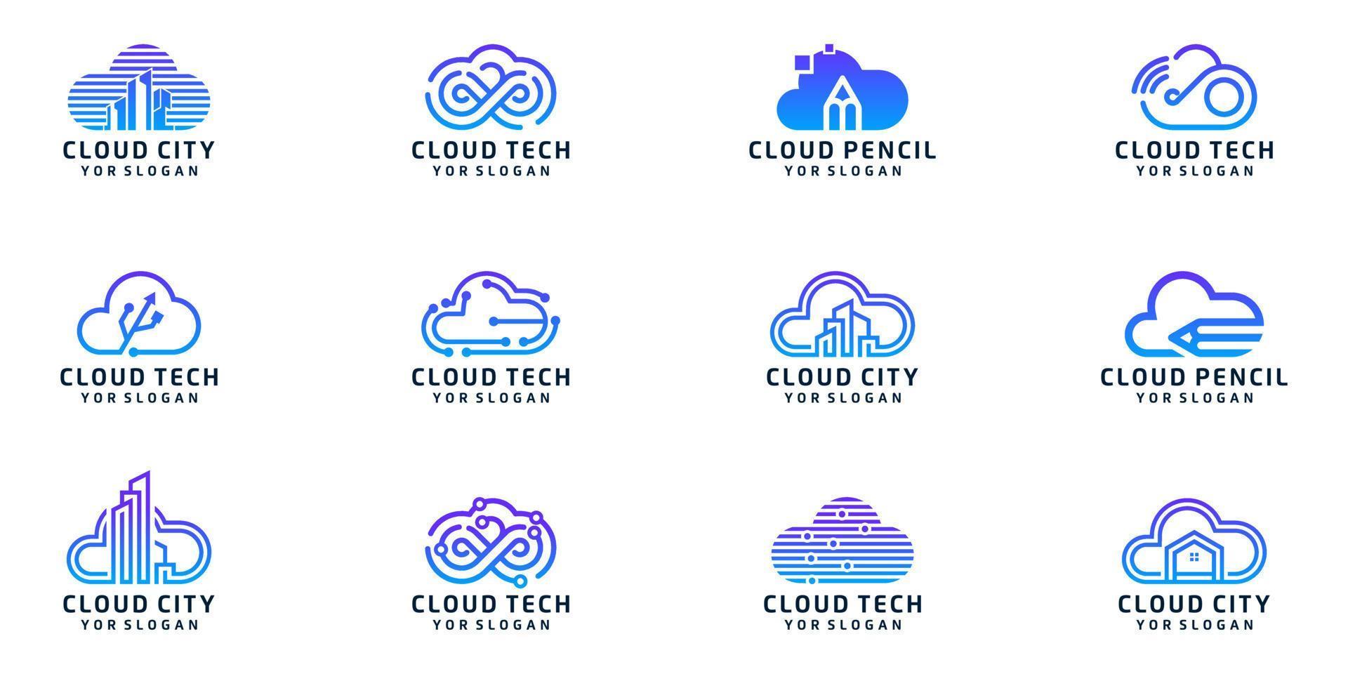 Collection of cloud tech logo templates vector