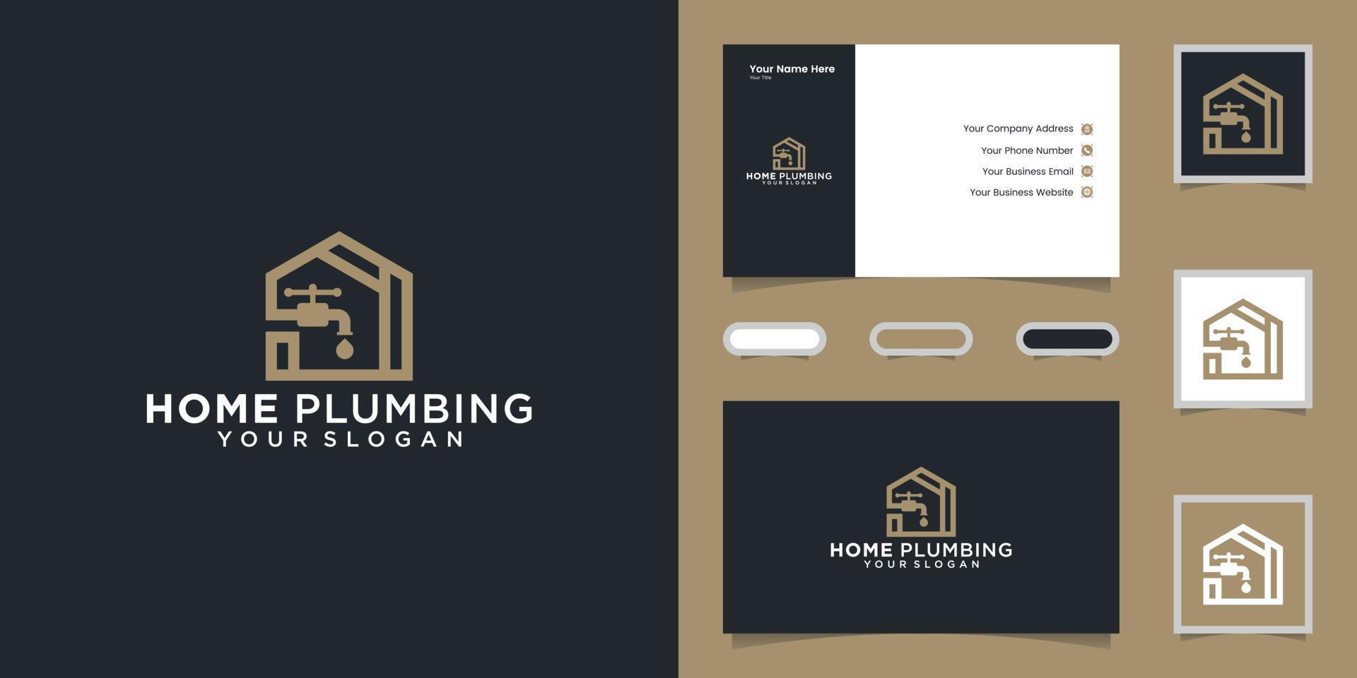 Plumbing House Logo design template and business card vector