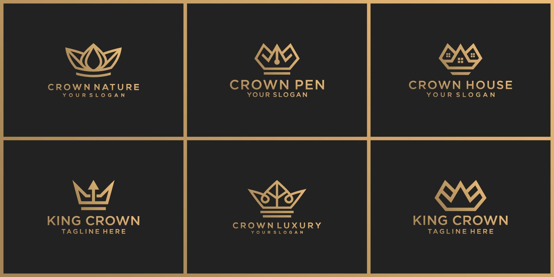 set of crown logo design templates vector