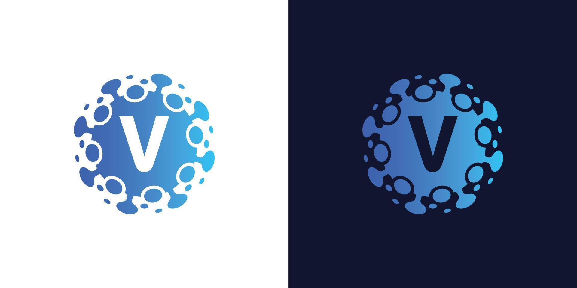 molecule initial Letter V Logo design , Lab Logo Design Element , Design Vector with Dots