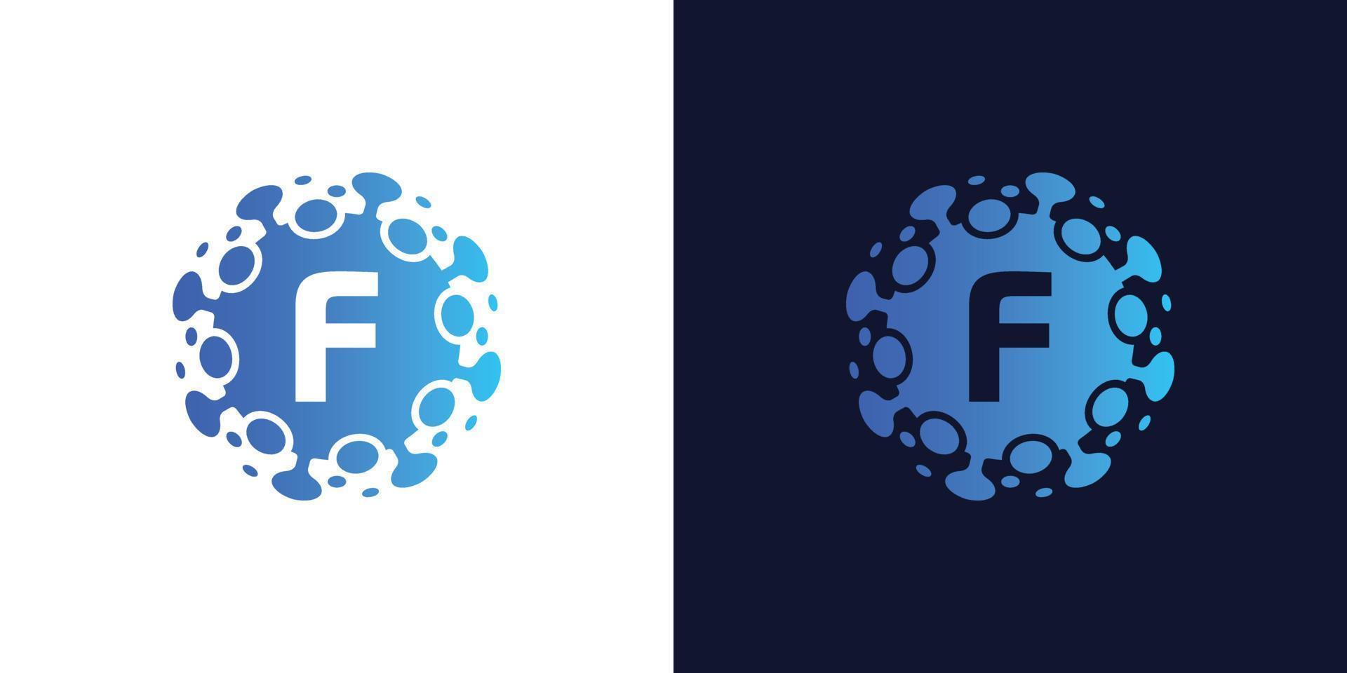 molecule initial Letter F Logo design , Lab Logo Design Element , Design Vector with Dots
