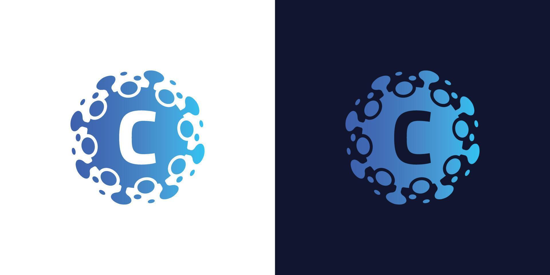 diseño de logotipo de letra c inicial de molécula, elemento de diseño de logotipo de laboratorio, vector de diseño con puntos