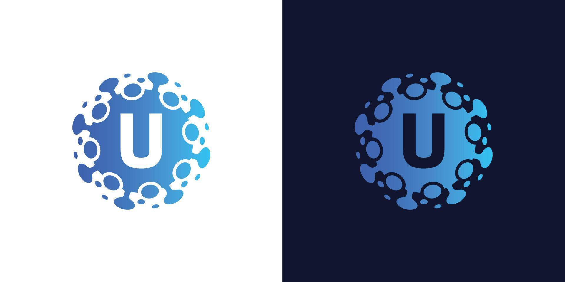 molecule initial Letter U Logo design , Lab Logo Design Element , Design Vector with Dots