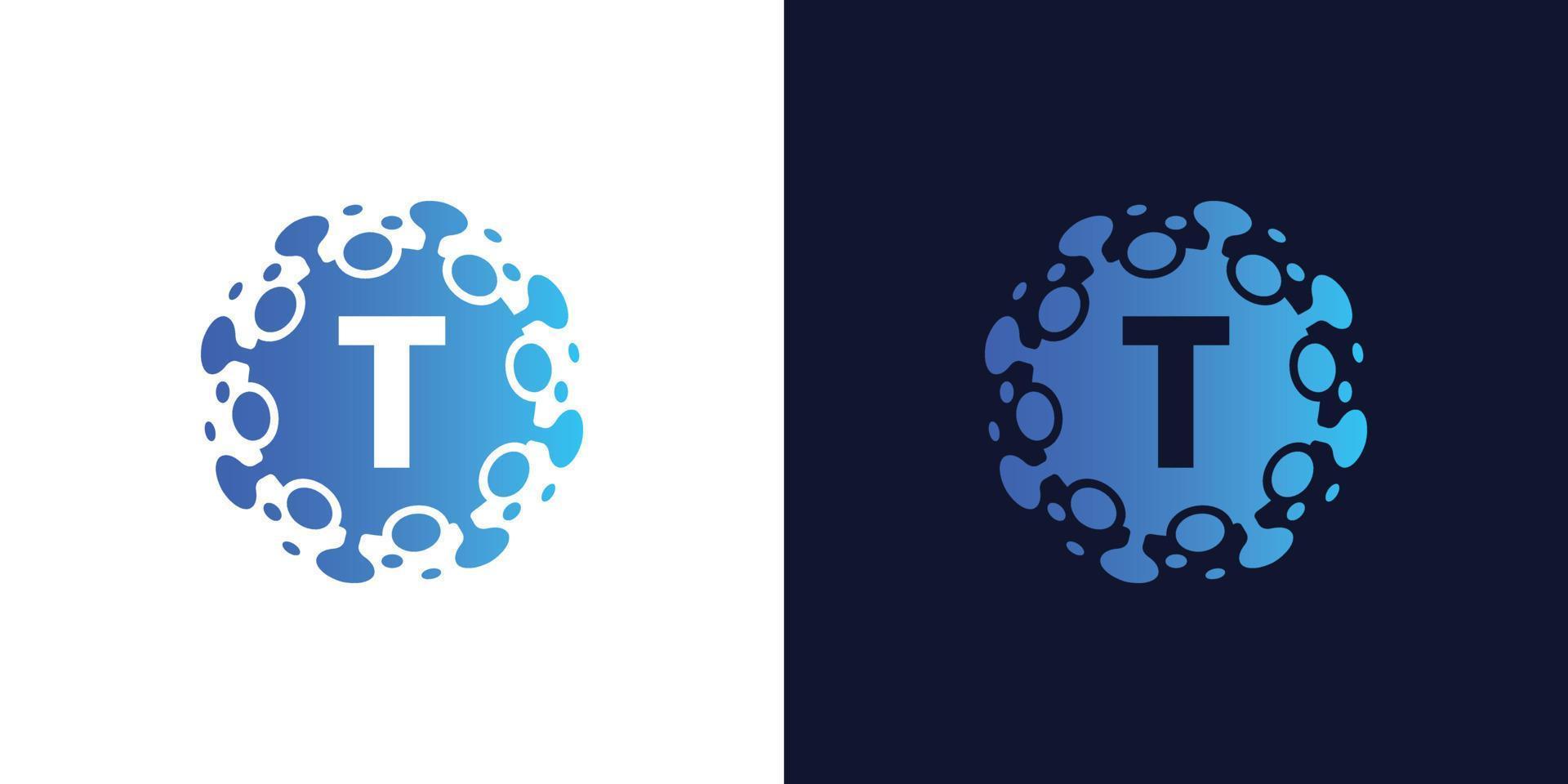 molecule initial Letter T Logo design , Lab Logo Design Element , Design Vector with Dots