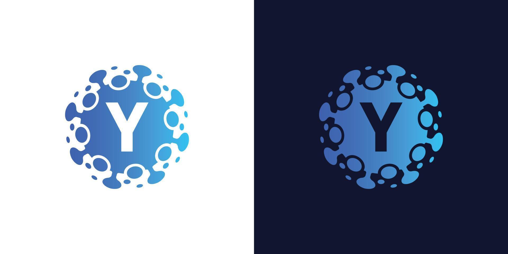 molecule initial Letter Y Logo design , Lab Logo Design Element , Design Vector with Dots