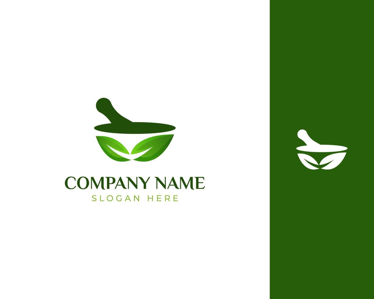 herbal mortar and pestle logo in gradient style vector