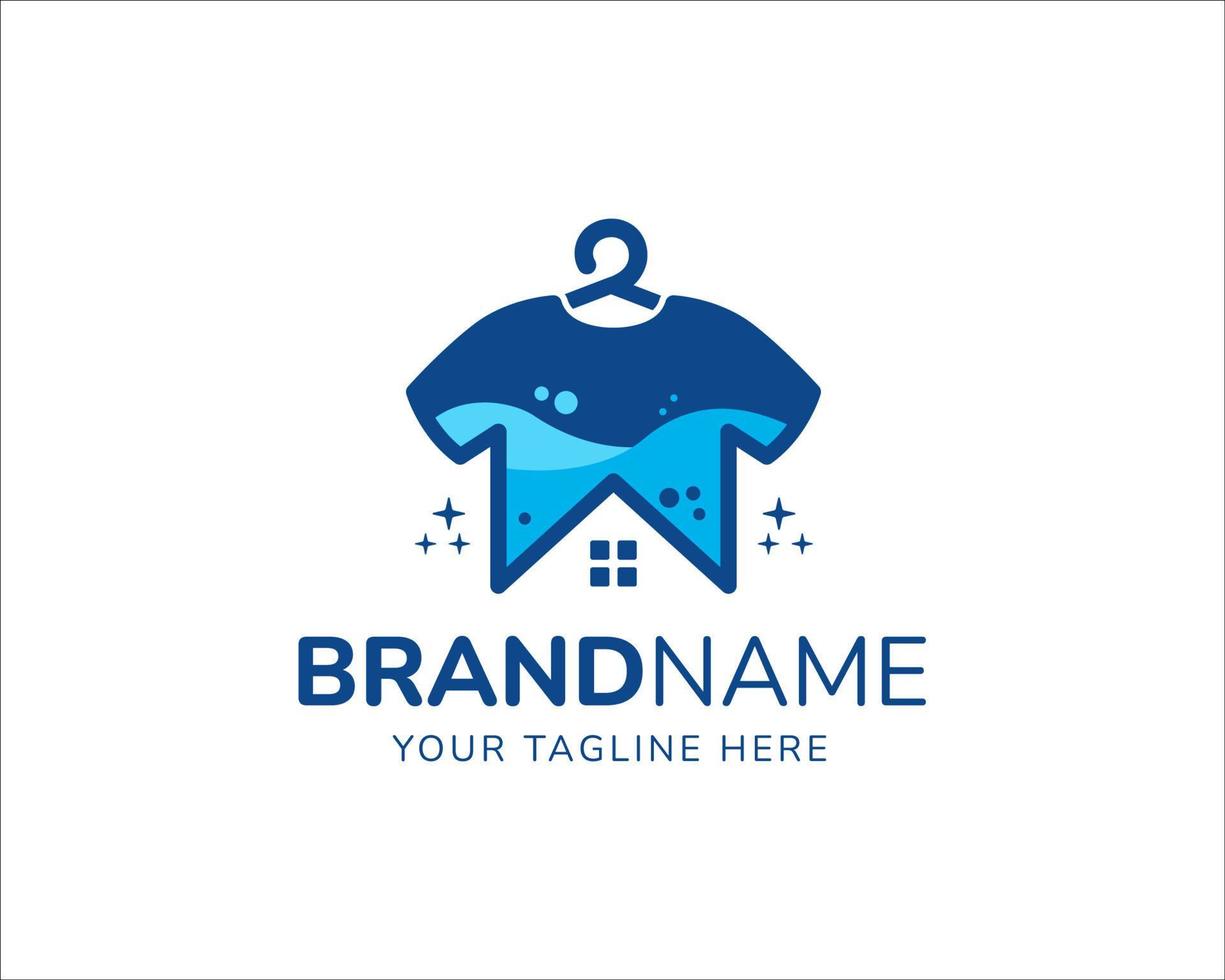 Washing house laundry logo design. House and T shirt logo vector