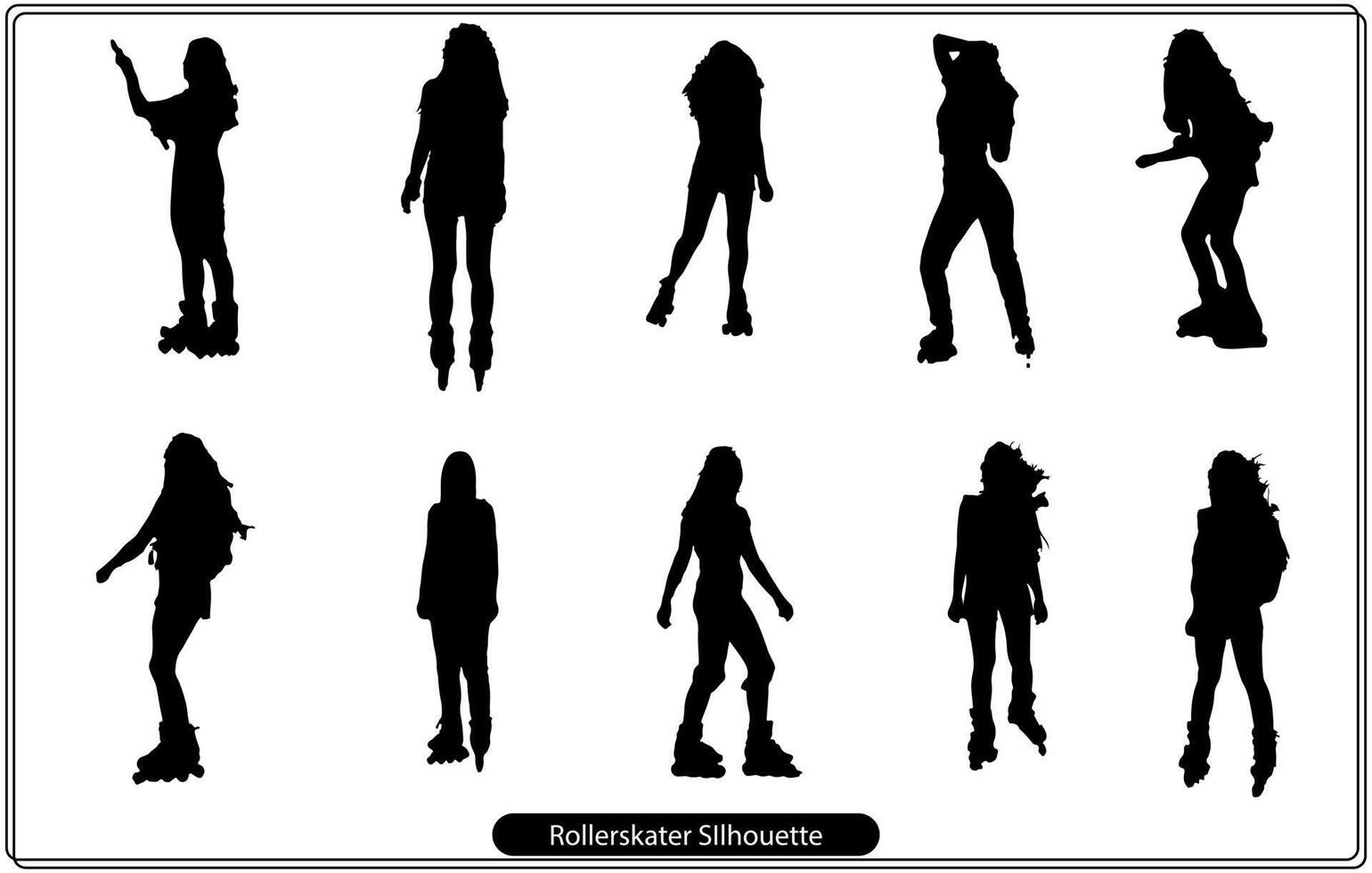 Speed skating rollerskater silhouette set vector