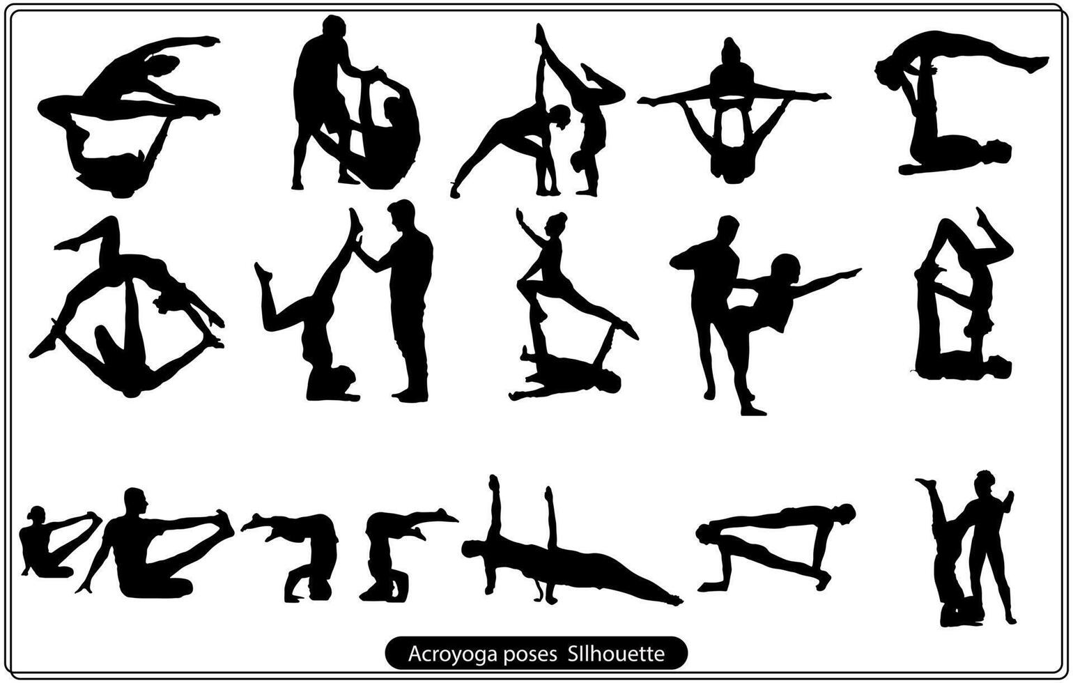 Set of editable vector silhouettes of woman in various acroyoga positions free