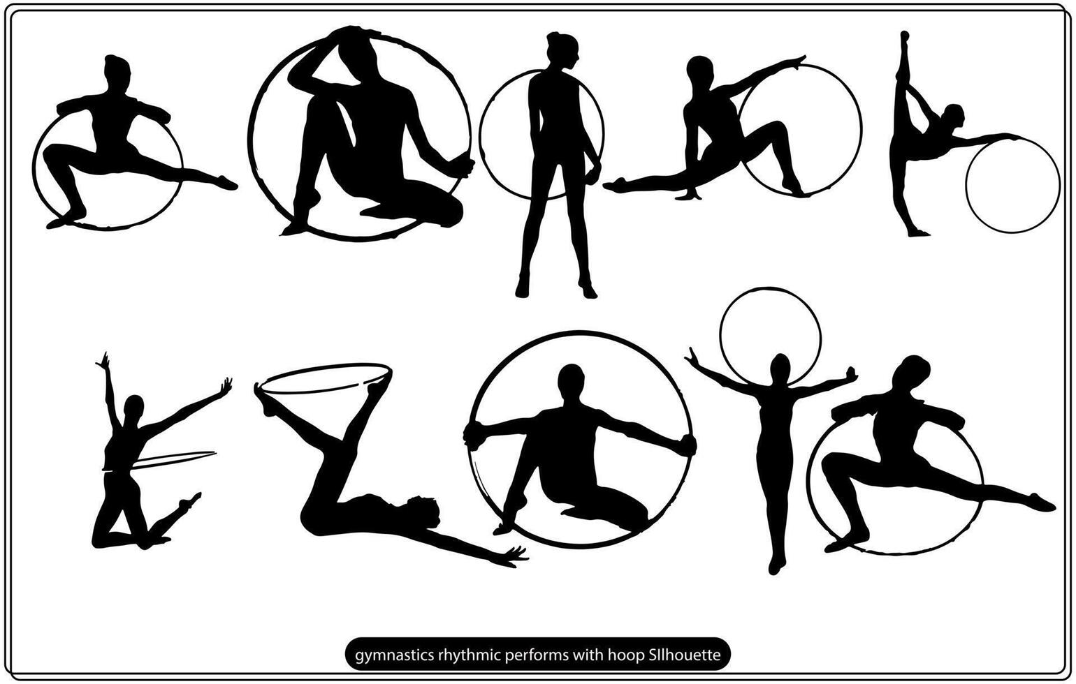 Professional woman rhythmic gymnastics athlete performing with ball. Green linear neon gymnast silhouette on a black background vector