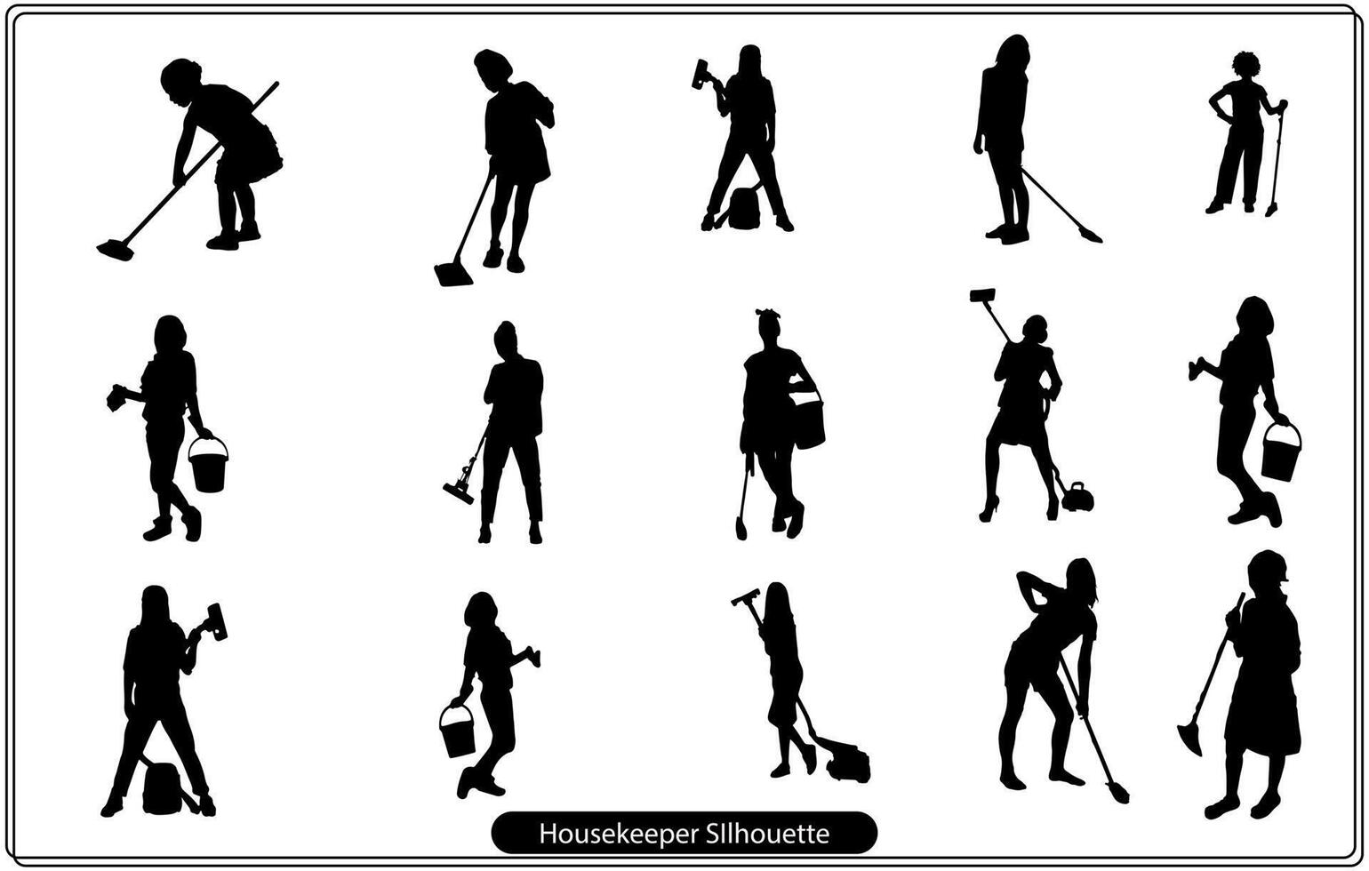 Vector silhouette of a cleaning lady on a white background. free