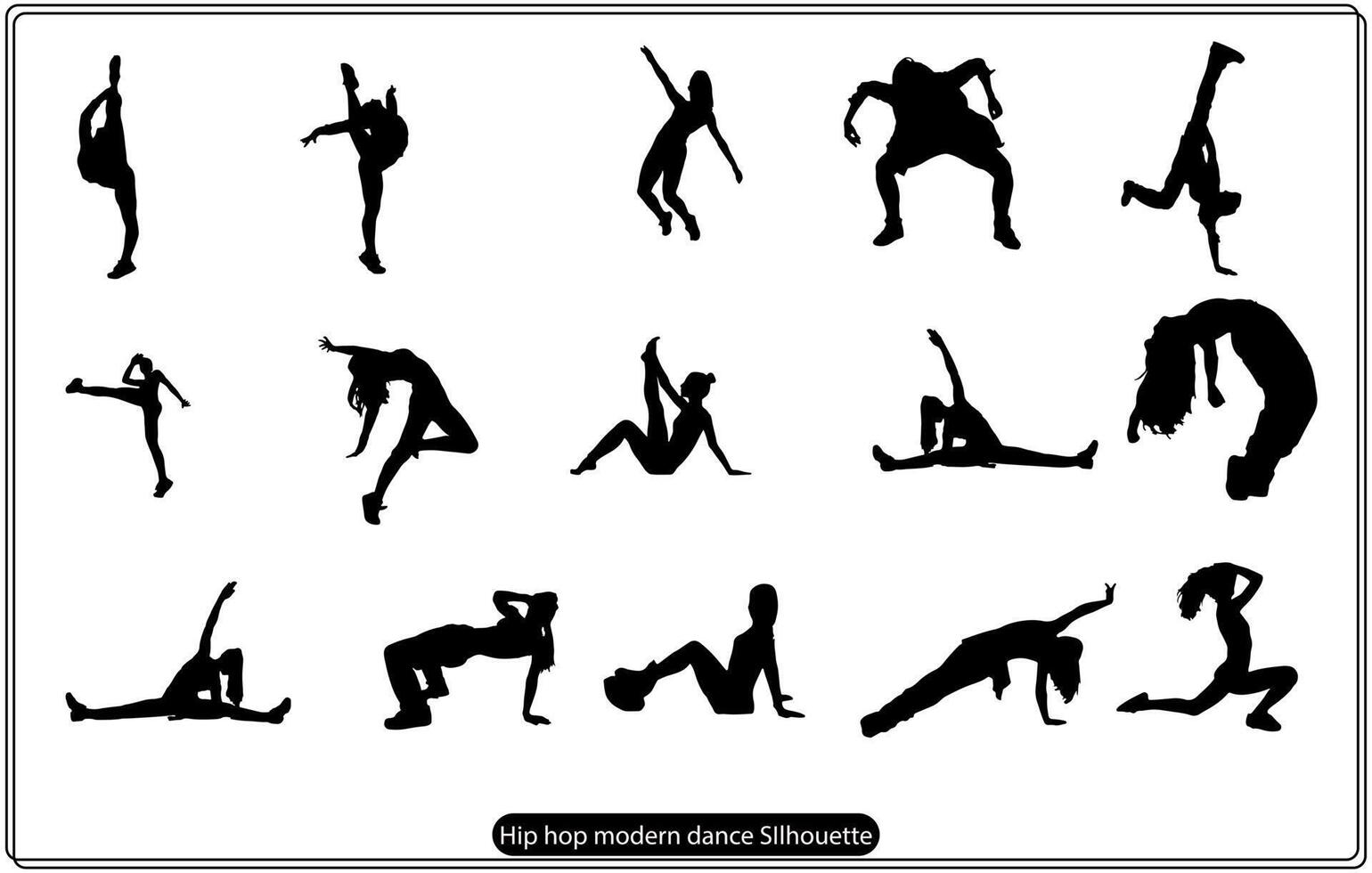 Dancing street dance silhouettes in urban style on white background, vector illustration free