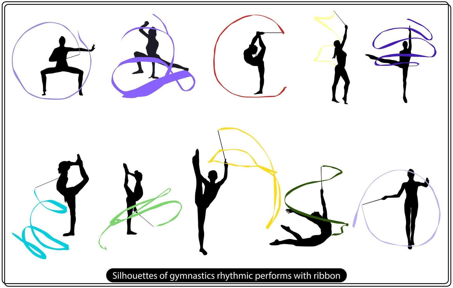 Silhouettes of gymnastics rhythmic performs with ribbon free vector