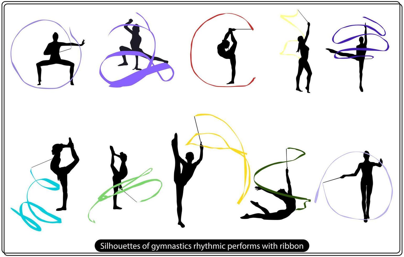 Silhouettes of gymnastics rhythmic performs with ribbon free vector