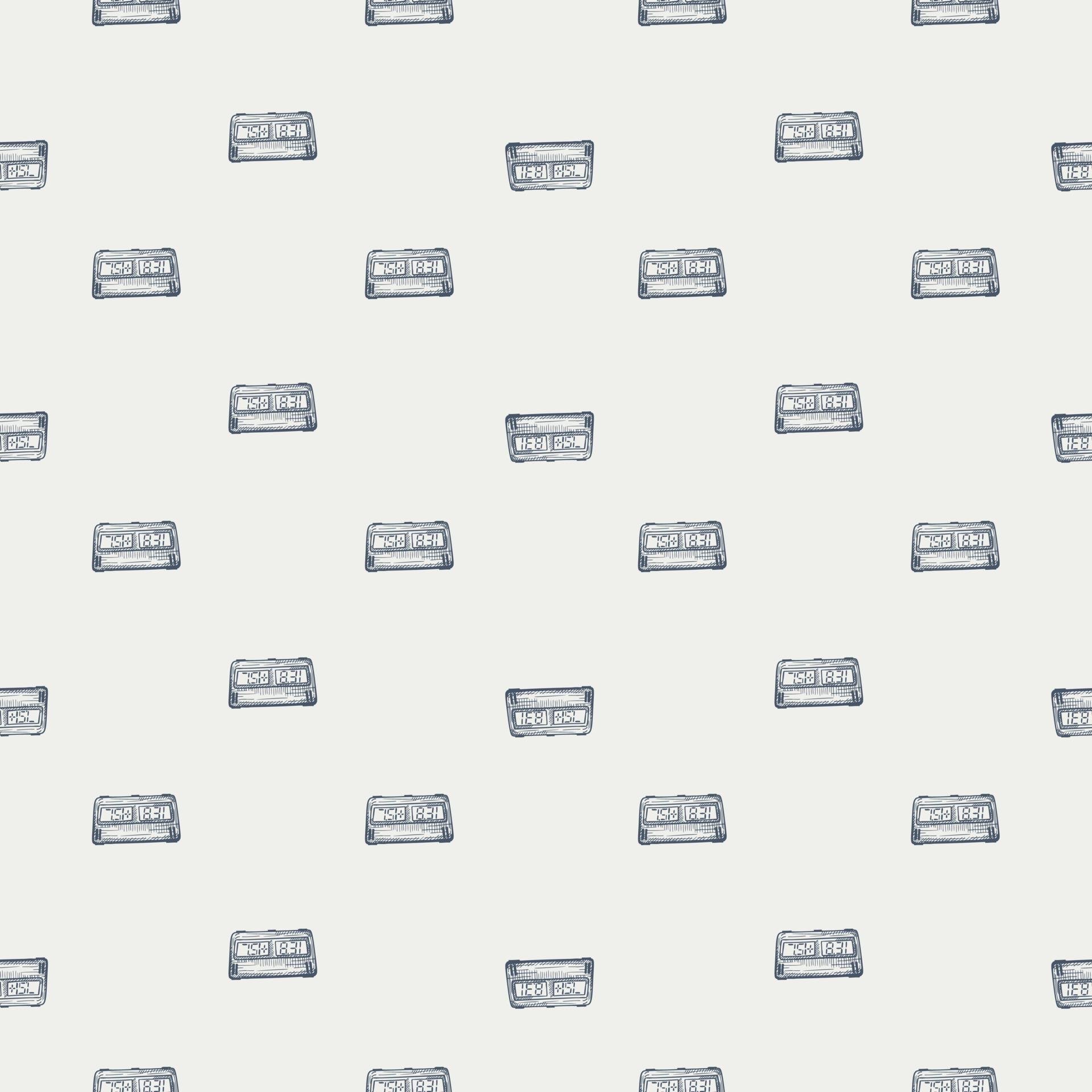 Chess clock electric engraved seamless pattern. Retro watch for chess